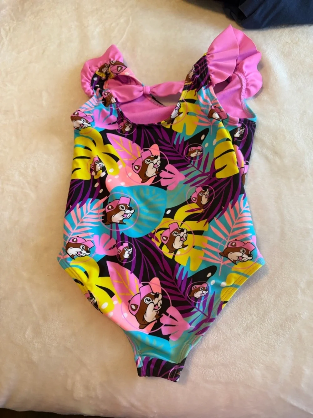 Buc-ees Kids Pink Tropical Character One-Piece Swimsuit
